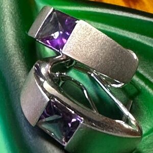 Amethyst Tank Earrings In White Gold With Spring Backs